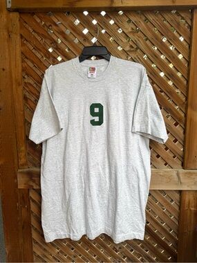 Oversized Light Gray Tee with Green '9' Chest & Back Graphic 💚